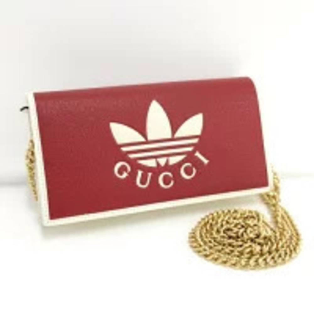 Gucci Chain Wallet Shoulder Bag Adidas Collaboration Leather Red